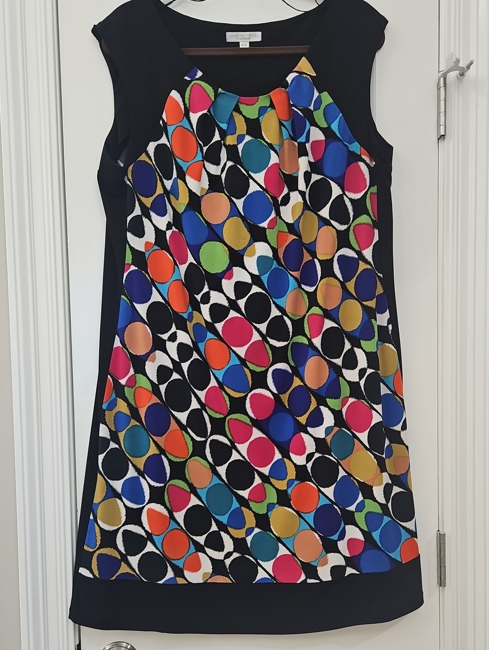 Multicolor Polka Dot A-Line Dress - Black Trim